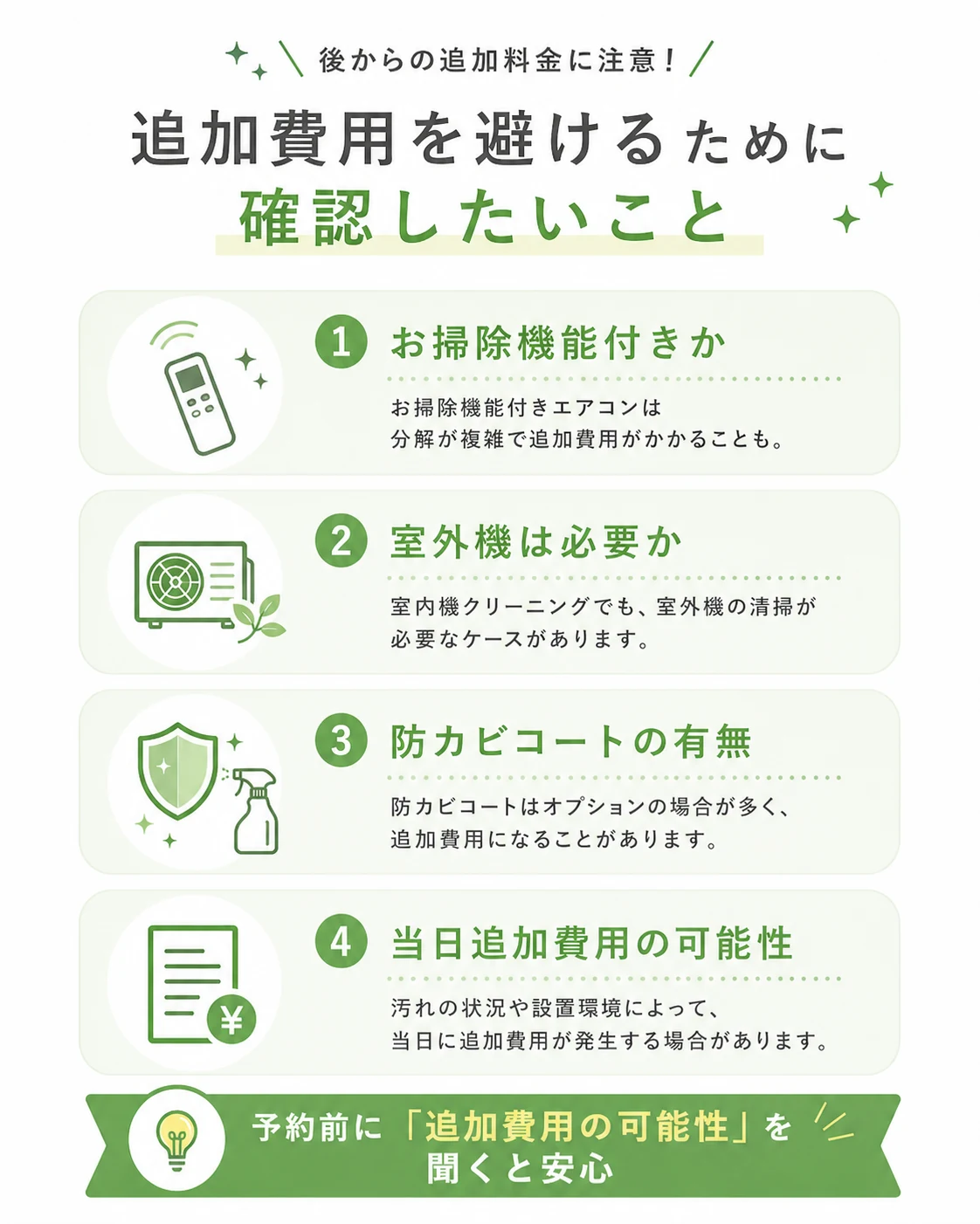 追加費用を避けるために確認したいこと