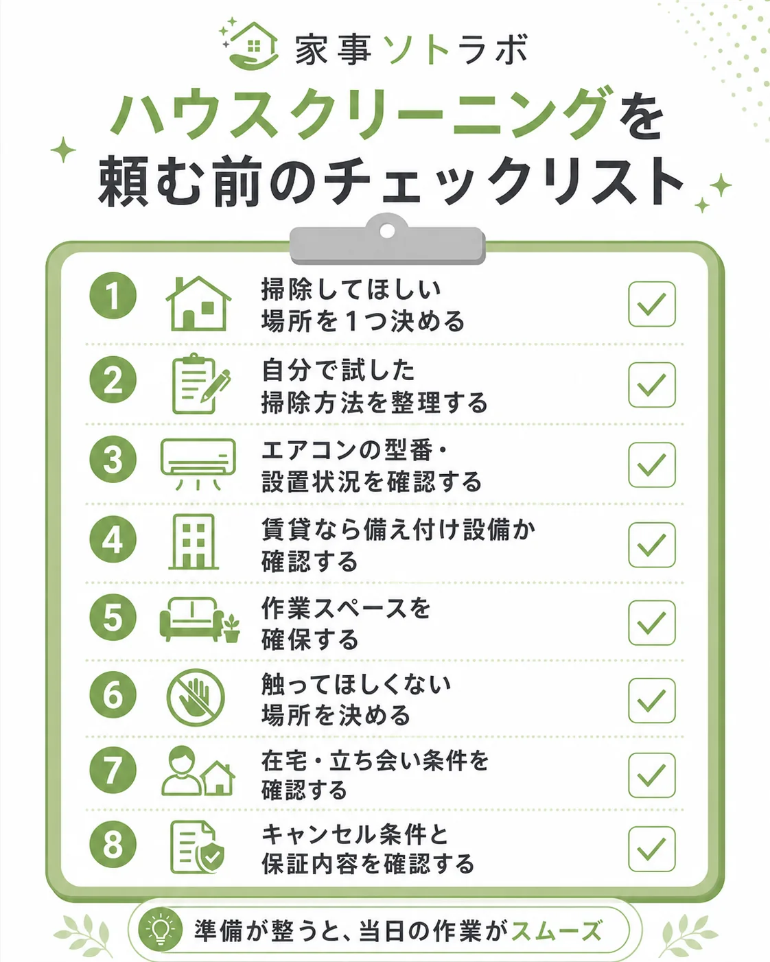 ハウスクリーニングを頼む前のチェックリスト