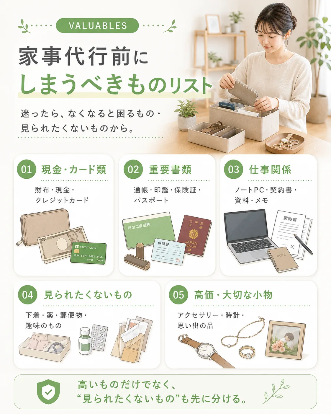 家事代行前にしまうべきものリストの図解