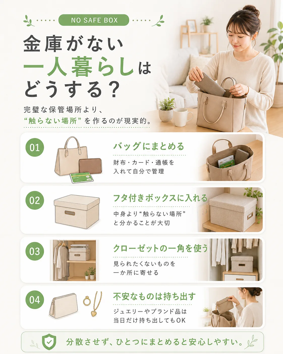 金庫がない一人暮らしの貴重品保管方法の図解